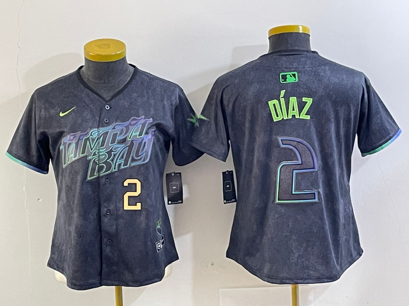Personalized Women Tampa Bay Rays #2 Yandy Díaz Charcoal 2024 City Connect Limited Stitched Baseball Jersey