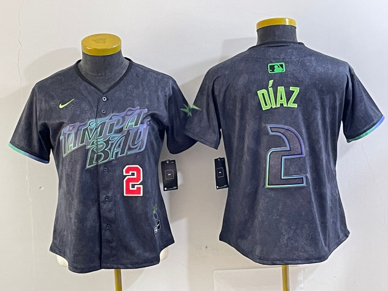 Personalized Women Tampa Bay Rays #2 Yandy Díaz Charcoal 2024 City Connect Limited Stitched Baseball Jersey