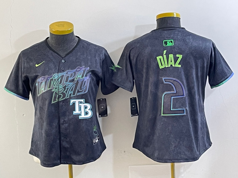 Personalized Women Tampa Bay Rays #2 Yandy Díaz Charcoal 2024 City Connect Limited Stitched Baseball Jersey