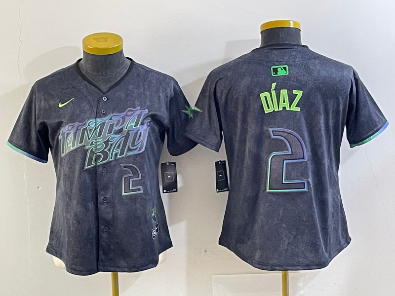 Personalized Women Tampa Bay Rays #2 Yandy Díaz Charcoal 2024 City Connect Limited Stitched Baseball Jersey