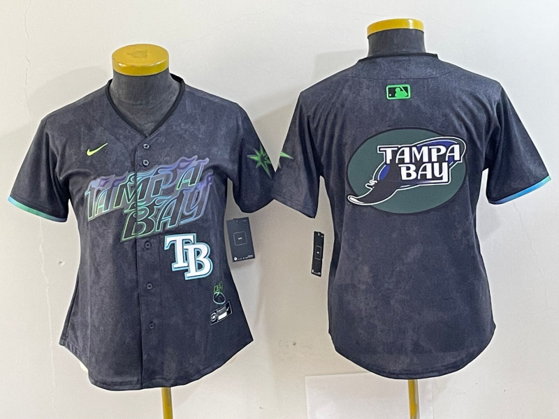 Personalized Women Tampa Bay Rays Team Big Logo Charcoal 2024 City Connect Limited Stitched Baseball JerseyS 1