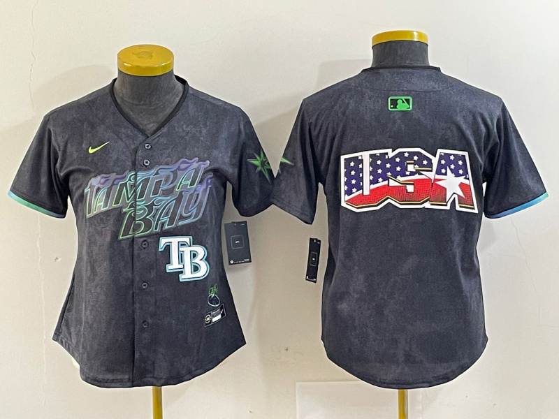 Personalized Women Tampa Bay Rays Team Big Logo Charcoal 2024 City Connect Limited Stitched Baseball JerseyS 2