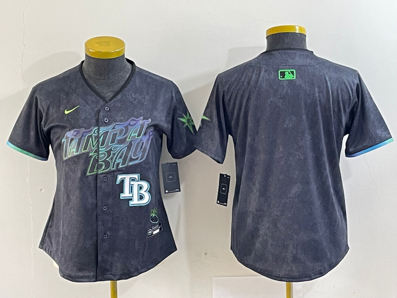 Personalized Women Tampa Bay Rays Team Big Logo Charcoal 2024 City Connect Limited Stitched Baseball JerseyS 3