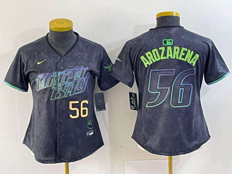 Personalized Women Tampa Bay Rays #56 Randy Arozarena Charcoal 2024 City Connect Limited Stitched Baseball Jersey