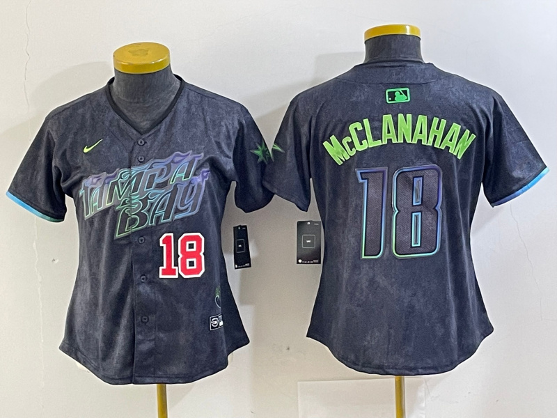 Personalized Women Tampa Bay Rays #18 Shane McClanahan Charcoal 2024 City Connect Limited Stitched Baseball Jersey