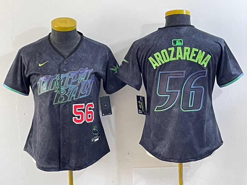 Personalized Women Tampa Bay Rays #56 Randy Arozarena Charcoal 2024 City Connect Limited Stitched Baseball Jersey