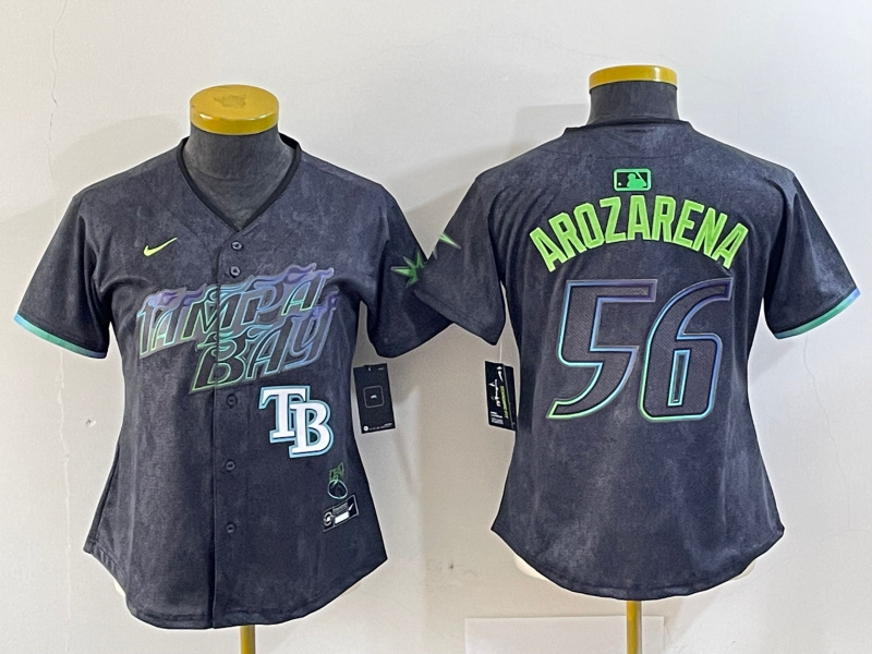 Personalized Women Tampa Bay Rays #56 Randy Arozarena Charcoal 2024 City Connect Limited Stitched Baseball Jersey