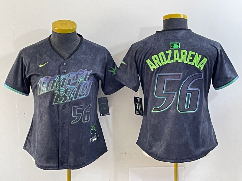 Personalized Women Tampa Bay Rays #56 Randy Arozarena Charcoal 2024 City Connect Limited Stitched Baseball Jersey