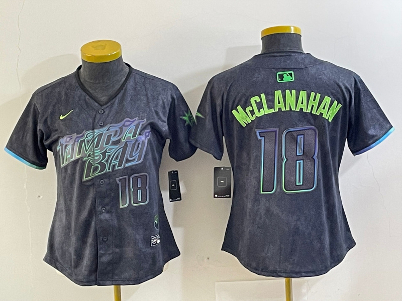 Personalized WomenTampa Bay Rays #18 Shane McClanahan Charcoal 2024 City Connect Limited Stitched Baseball Jersey