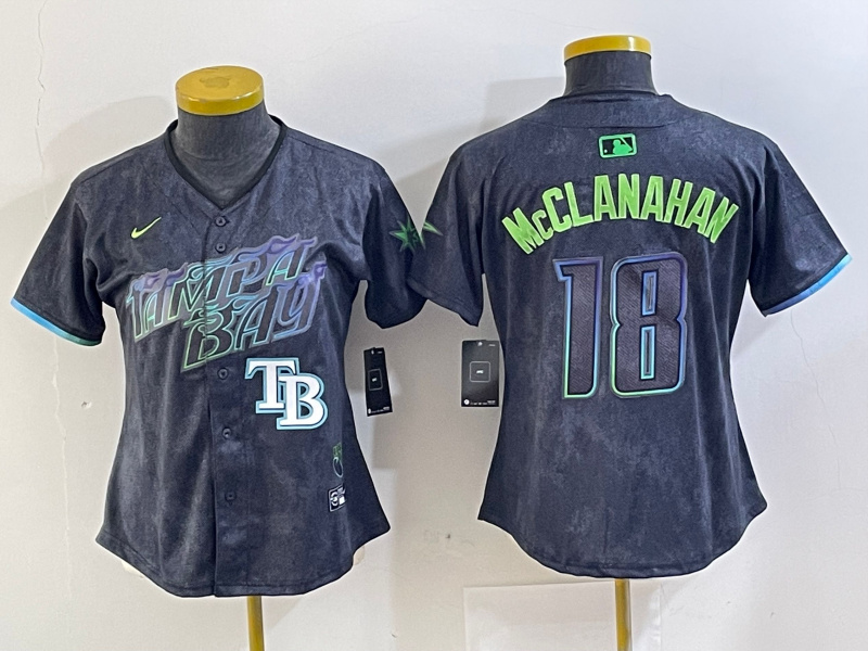 Personalized Women Tampa Bay Rays #18 Shane McClanahan Charcoal 2024 City Connect Limited Stitched Baseball Jersey