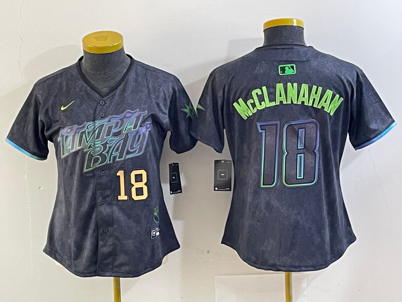 Personalized Women Tampa Bay Rays #18 Shane McClanahan Charcoal 2024 City Connect Limited Stitched Baseball Jersey