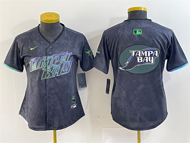Personalized Women’s Tampa Bay Rays Team Big Logo Charcoal 2024 City Connect Limited Stitched Baseball Jersey(Run Small)