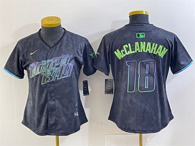Personalized Women’s Tampa Bay Rays #18 Shane McClanahan Charcoal 2024 City Connect Limited Stitched Baseball Jersey(Run Small)