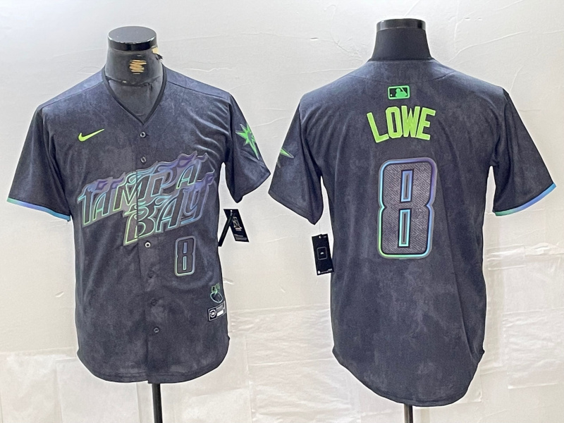 Personalized Men’s Tampa Bay Rays #8 Brandon Lowe Charcoal 2024 City Connect Limited Stitched jerseys