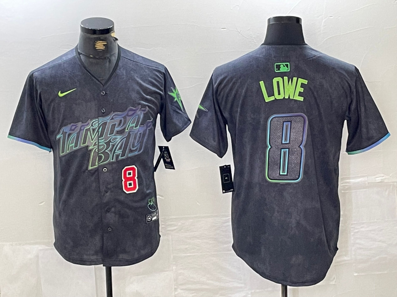 Personalized Men’s Tampa Bay Rays #8 Brandon Lowe Charcoal 2024 City Connect Limited Stitched jerseys 1