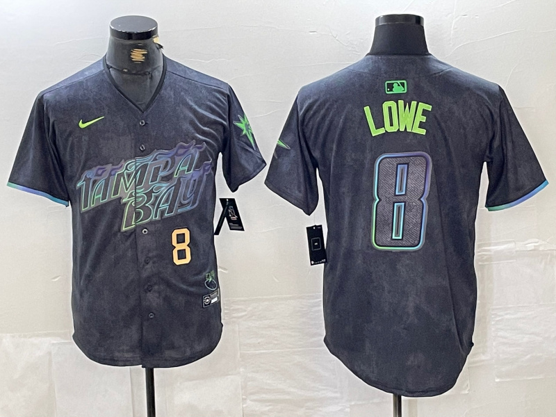 Personalized Men’s Tampa Bay Rays #8 Brandon Lowe Charcoal 2024 City Connect Limited Stitched jerseys 2