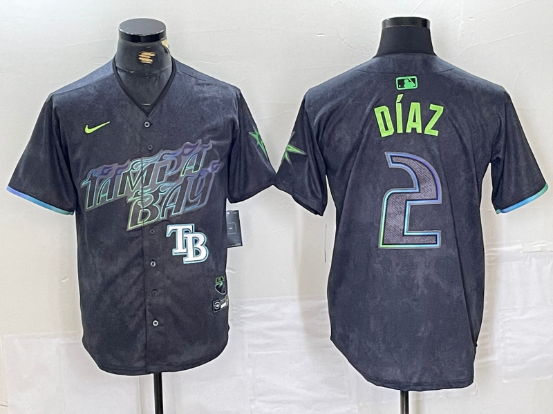 Personalized Men’s Tampa Bay Rays #2 Yandy Díaz Charcoal 2024 City Connect Limited Stitched Baseball Jersey