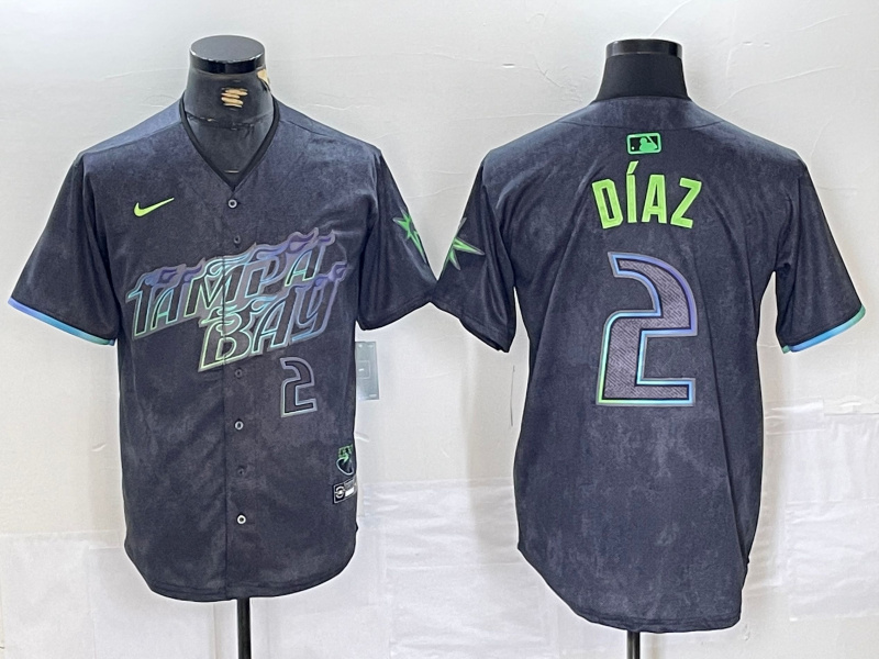 Personalized Men’s Tampa Bay Rays #2 Yandy Díaz Charcoal 2024 City Connect Limited Stitched Baseball Jersey