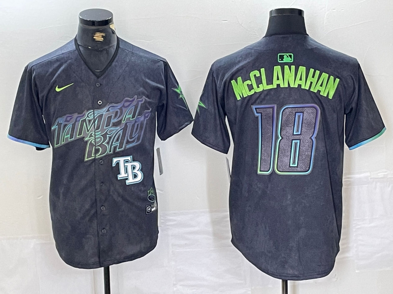 Personalized Men’s Tampa Bay Rays #18 Shane McClanahan Charcoal 2024 City Connect Limited Stitched Baseball Jersey