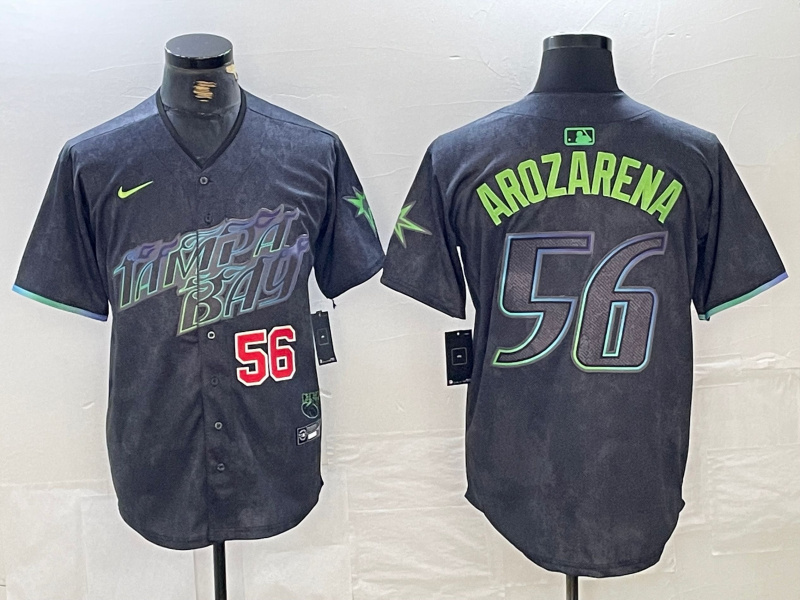Personalized Men’s Tampa Bay Rays #56 Randy Arozarena Charcoal 2024 City Connect Limited Stitched Baseball Jersey