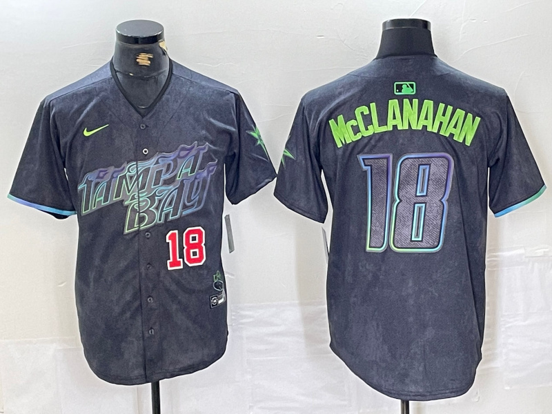 Personalized Men’s Tampa Bay Rays #18 Shane McClanahan Charcoal 2024 City Connect Limited Stitched Baseball Jersey