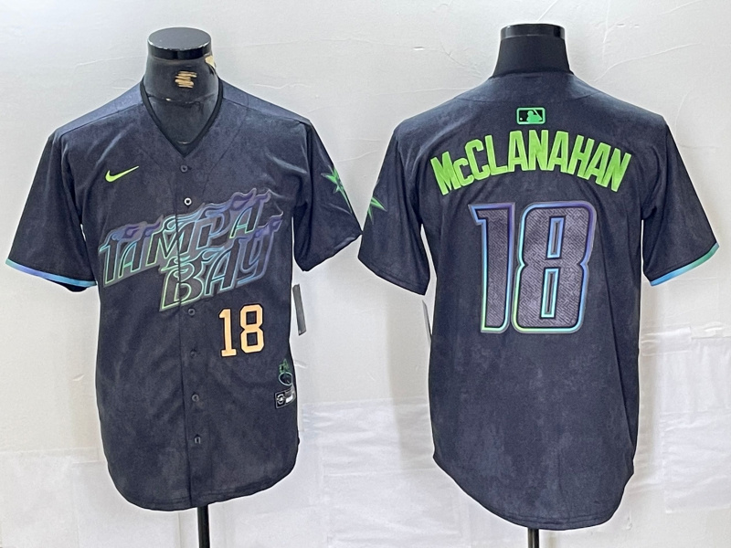 Personalized Men’s Tampa Bay Rays #18 Shane McClanahan Charcoal 2024 City Connect Limited Stitched Baseball Jersey