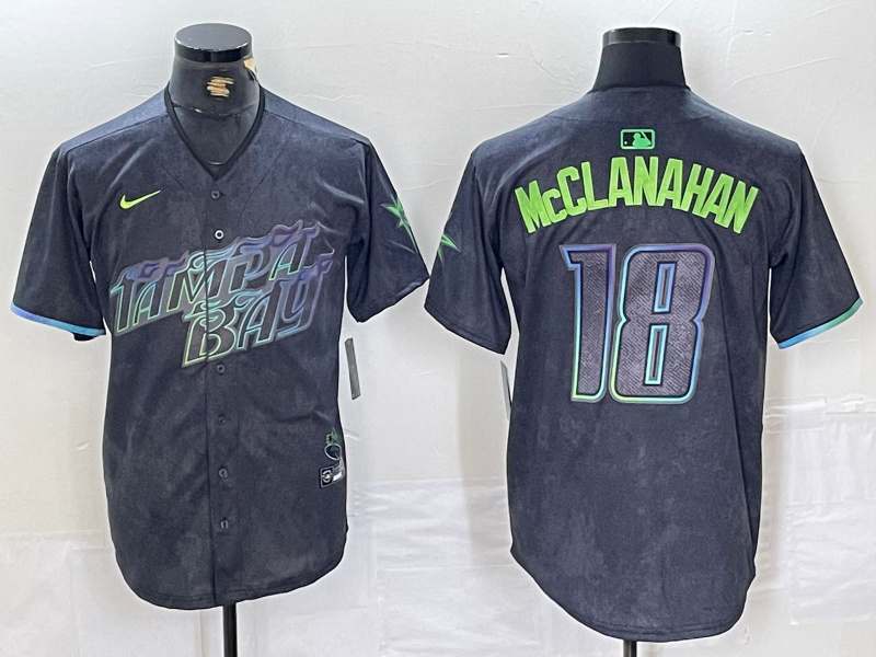 Personalized Men’s Tampa Bay Rays #18 Shane McClanahan Charcoal 2024 City Connect Limited Stitched Baseball Jersey