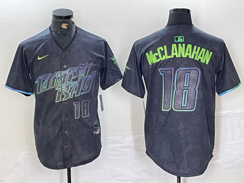 Personalized Men’s Tampa Bay Rays #18 Shane McClanahan Charcoal 2024 City Connect Limited Stitched Baseball Jersey