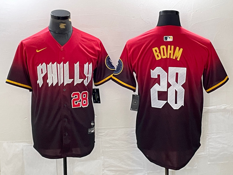 Personalized Men’s Philadelphia Phillies #28 Alec Bohm Red 2024 City Connect Limited Stitched Jersey