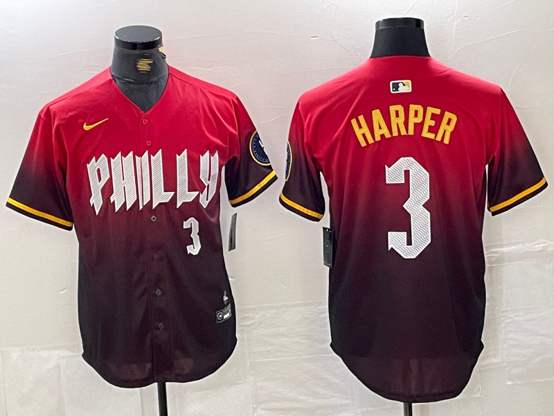 Personalized Men’s Philadelphia Phillies #3 Bryce Harper Red 2024 City Connect Limited Stitched Jersey