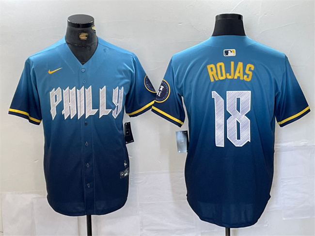Personalized Men’s Philadelphia Phillies #18 Johan Rojas Blue 2024 City Connect Limited Stitched Jersey