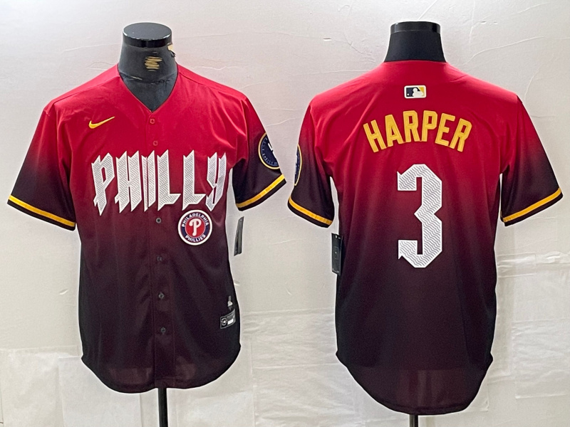 Personalized Men’s Philadelphia Phillies #3 Bryce Harper Red 2024 City Connect Limited Stitched Jersey