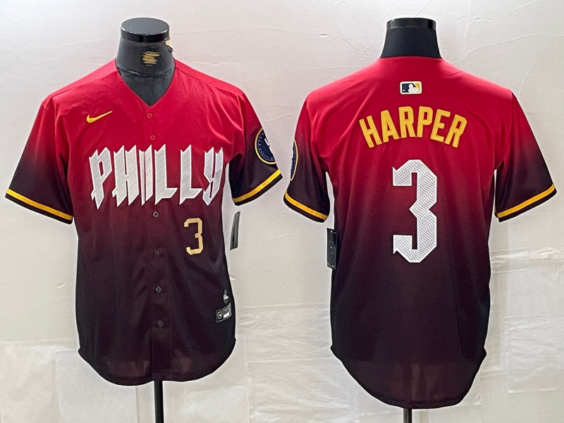 Personalized Men’s Philadelphia Phillies #3 Bryce Harper Red 2024 City Connect Limited Stitched Jersey