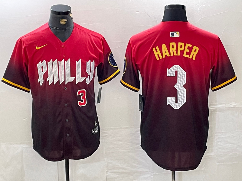 Personalized Men’s Philadelphia Phillies #3 Bryce Harper Red 2024 City Connect Limited Stitched Jersey