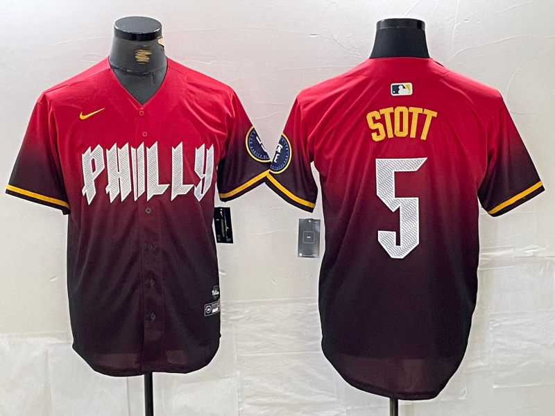 Personalized Men’s Philadelphia Phillies #5 Bryson Stott Red 2024 City Connect Limited Stitched Jersey