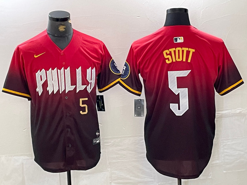Personalized Men’s Philadelphia Phillies #5 Bryson Stott Red 2024 City Connect Limited Stitched Jersey