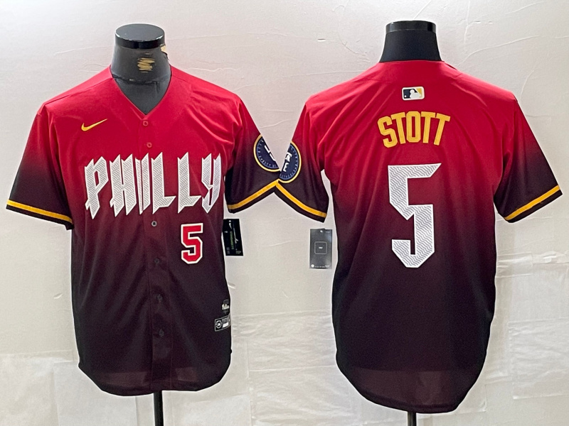 Personalized Men’s Philadelphia Phillies #5 Bryson Stott Red 2024 City Connect Limited Stitched Jersey