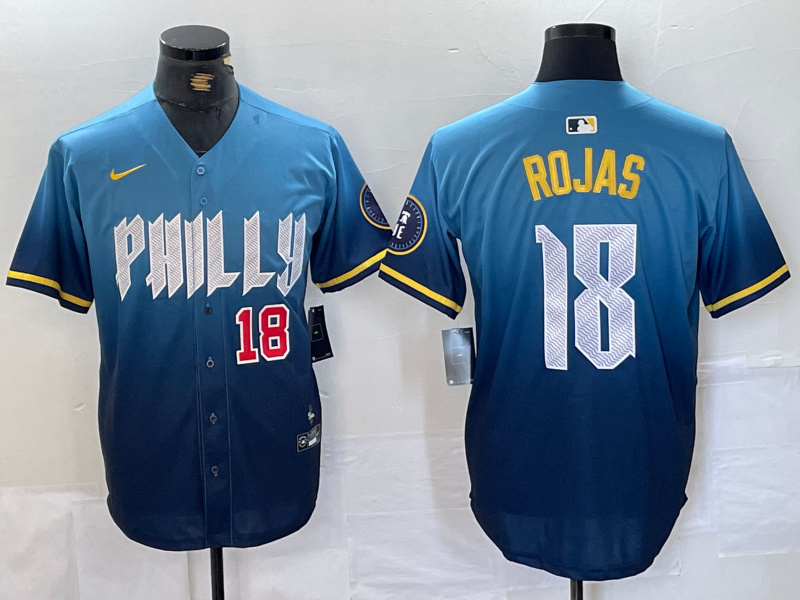 Personalized Men’s Philadelphia Phillies #18 Johan Rojas Blue 2024 City Connect Limited Stitched Jersey