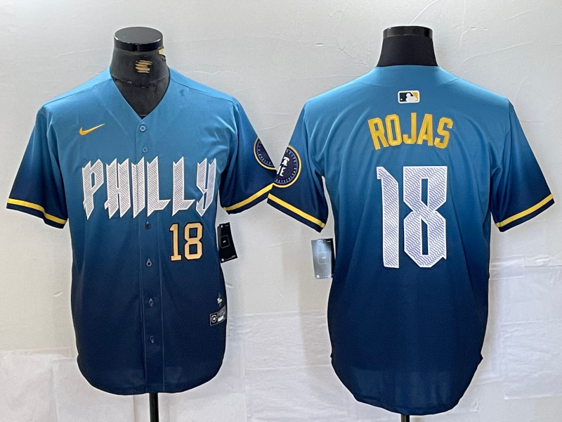 Personalized Men’s Philadelphia Phillies #18 Johan Rojas Blue 2024 City Connect Limited Stitched Jersey