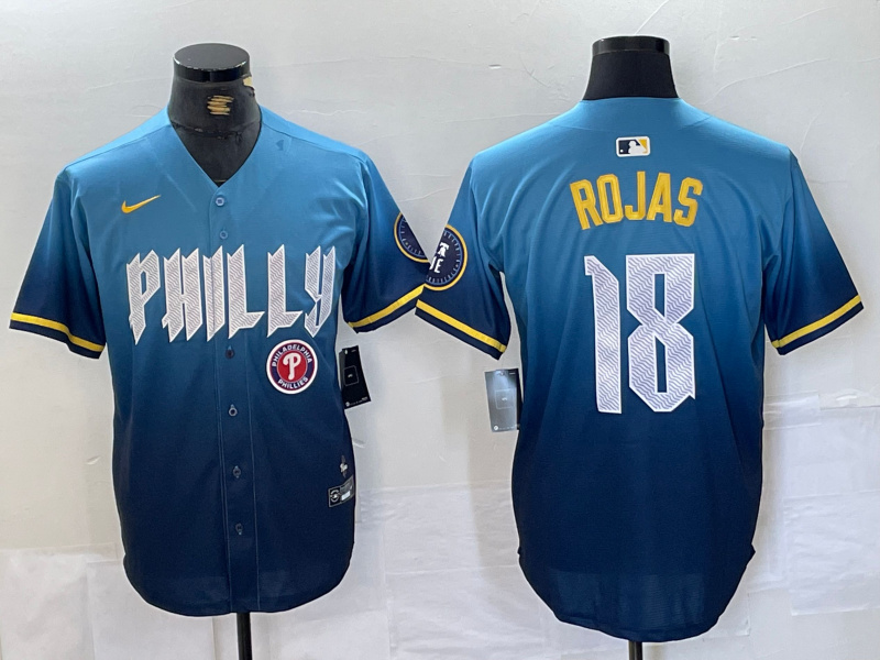 Personalized Men’s Philadelphia Phillies #18 Johan Rojas Blue 2024 City Connect Limited Stitched Jersey