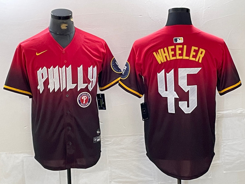 Personalized Men’s Philadelphia Phillies #45 Zack Wheeler Red 2024 City Connect Limited Stitched Jersey