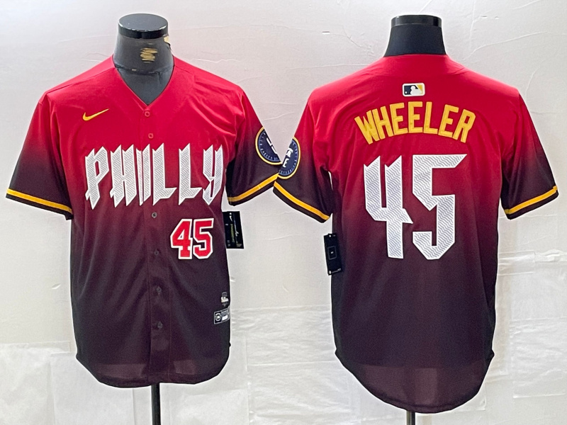 Personalized Men’s Philadelphia Phillies #45 Zack Wheeler Red 2024 City Connect Limited Stitched Jersey