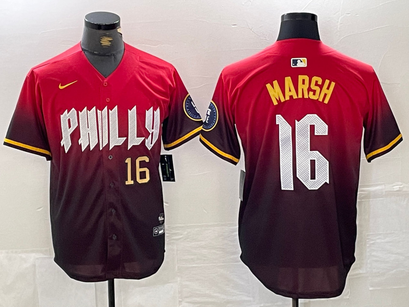 Personalized Men’s Philadelphia Phillies #16 Brandon Marsh Red 2024 City Connect Limited Stitched Jersey