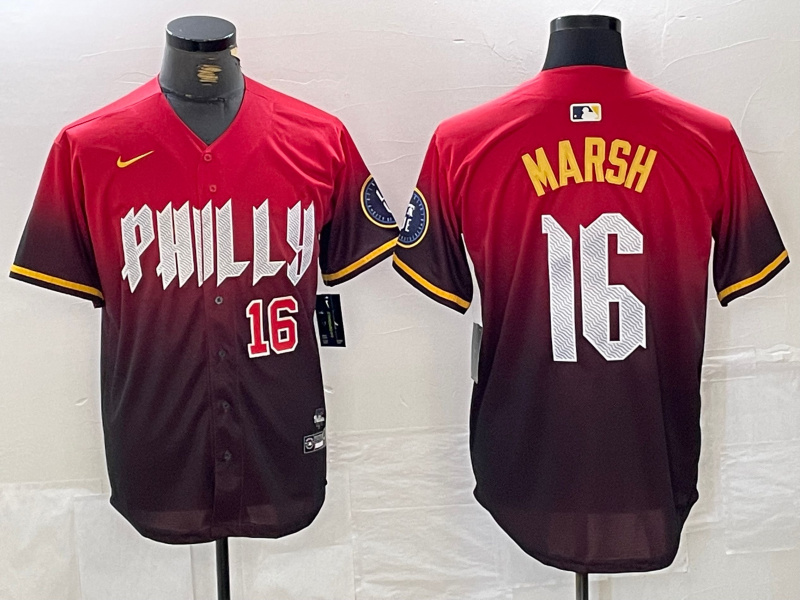 Personalized Men’s Philadelphia Phillies #16 Brandon Marsh Red 2024 City Connect Limited Stitched Jersey