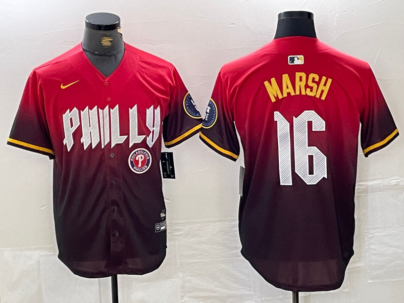Personalized Men’s Philadelphia Phillies #16 Brandon Marsh Red 2024 City Connect Limited Stitched Jersey