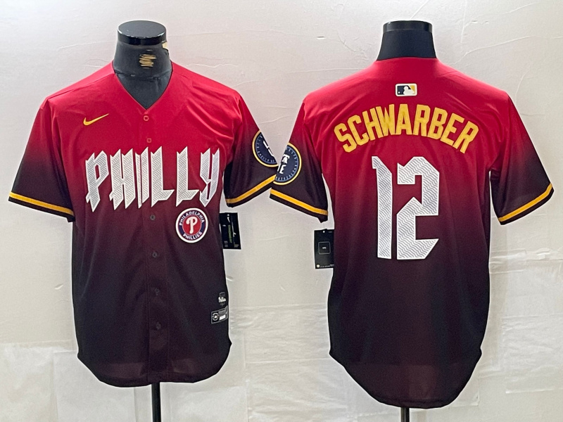 Personalized Men’s Philadelphia Phillies #12 Kyle Schwarber Red 2024 City Connect Limited Stitched Jersey