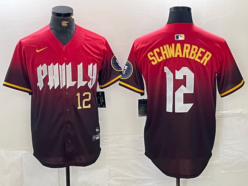 Personalized Men’s Philadelphia Phillies #12 Kyle Schwarber Red 2024 City Connect Limited Stitched Jersey