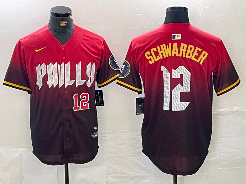 Personalized Men’s Philadelphia Phillies #12 Kyle Schwarber Red 2024 City Connect Limited Stitched Jersey