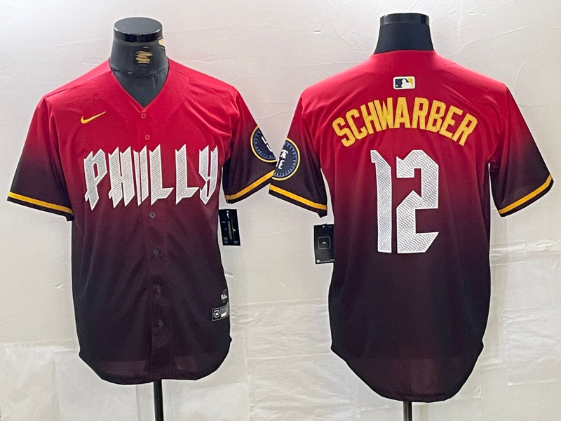 Personalized Men’s Philadelphia Phillies #12 Kyle Schwarber Red 2024 City Connect Limited Stitched Jersey