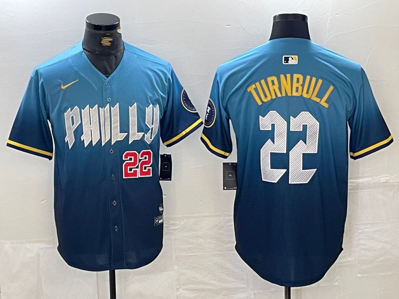 Personalized Men’s Philadelphia Phillies #22 Spencer Turnbull Blue 2024 City Connect Limited Stitched Jersey
